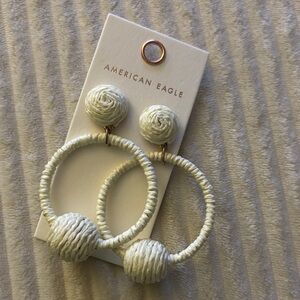 American Eagle Outfitters Ivory Wrapped Hoop Drop Earrings